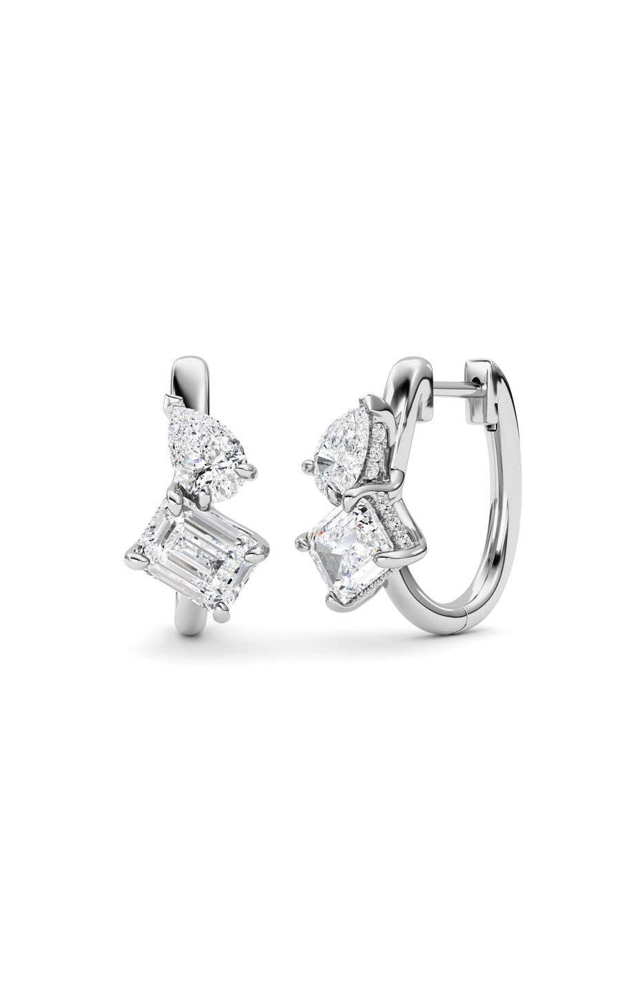 3Cttw Emerald Shaped Lab Grown Diamond (F/VS) Toiet Moi Huggie Earrings in 14K Gold