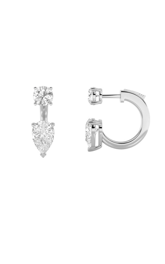 3.5Cttw Pear Shaped Lab Grown Diamond (F/VS) StudEarrings with J Hoop Earrings in 14K Gold