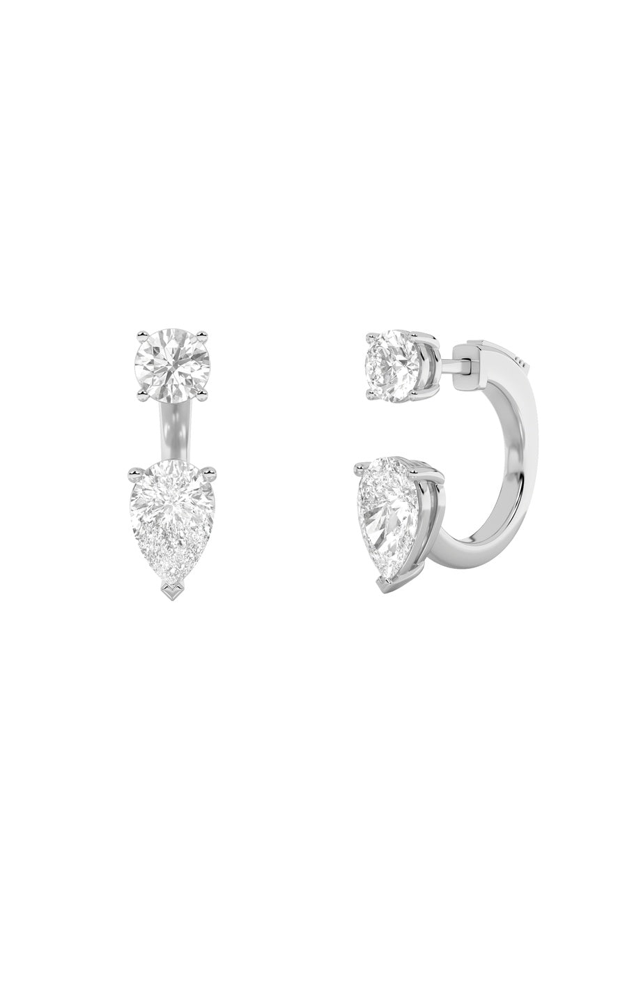 3.5Cttw Pear Shaped Lab Grown Diamond (F/VS) StudEarrings with J Hoop Earrings in 14K Gold