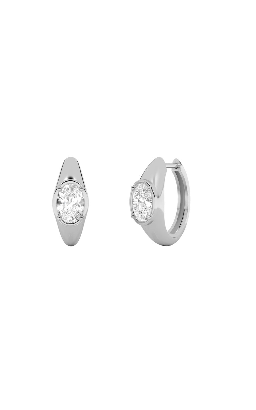 2Cttw Oval Shaped Lab Grown Diamond (F/VS) Solitaire Huggie Earrings in 14K Gold