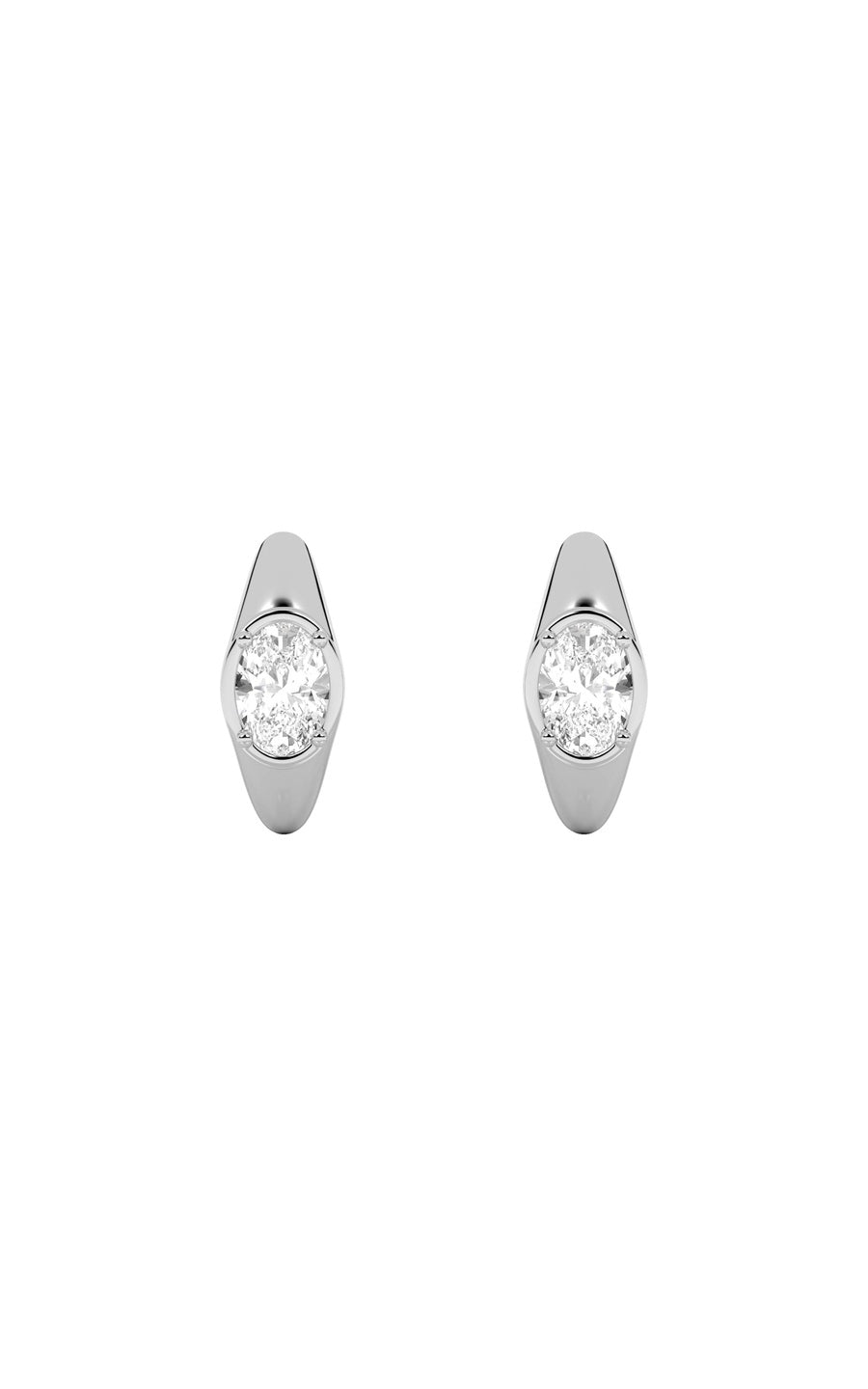 2Cttw Oval Shaped Lab Grown Diamond (F/VS) Solitaire Huggie Earrings in 14K Gold