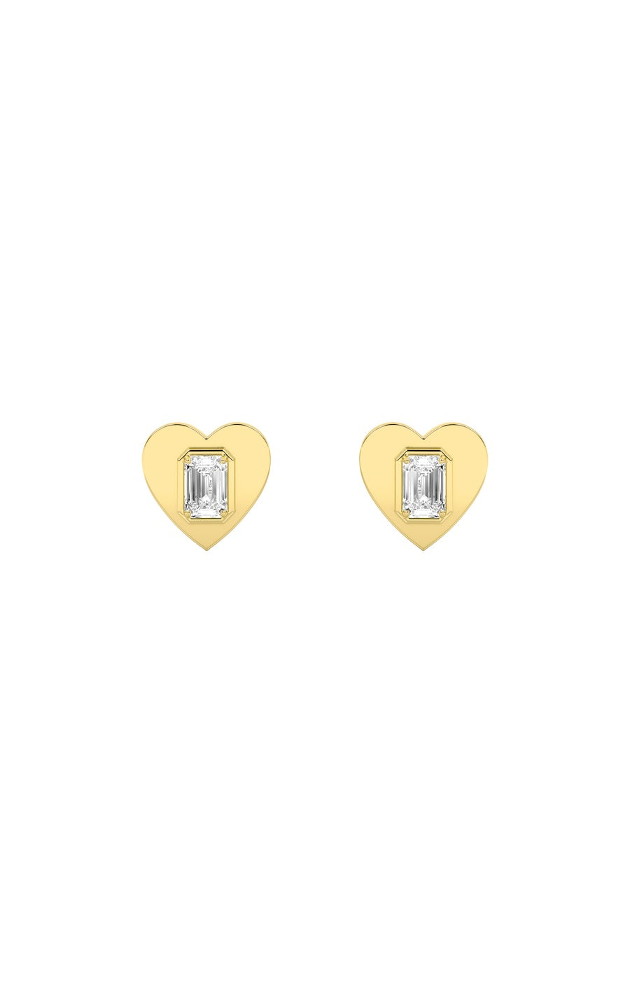 1Cttw Emerald Shaped Lab Grown Diamond (F/VS) Heart Shaped Stud Earrings in 14K Gold