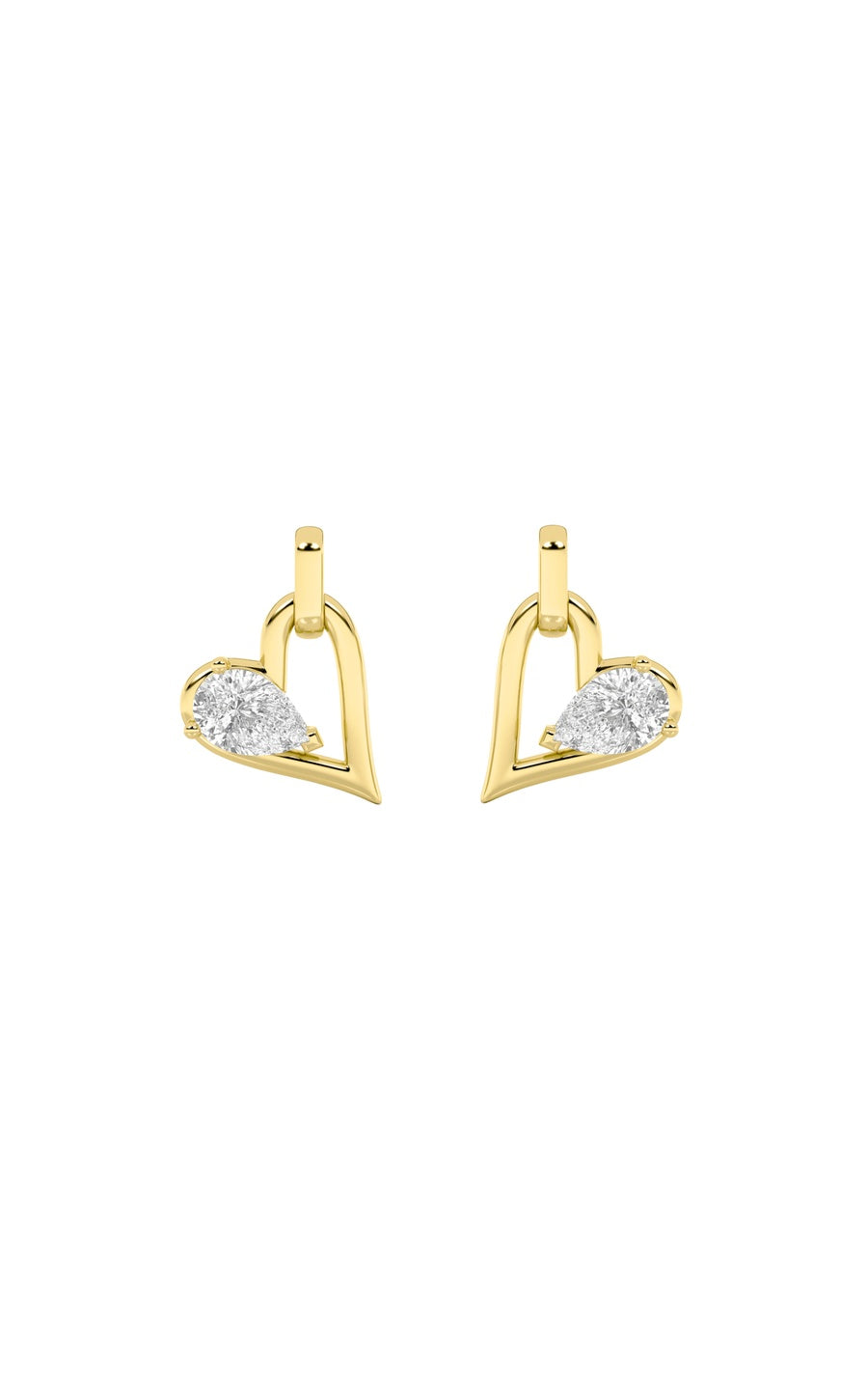 1Cttw Pear Shaped Lab Grown Diamond (F/VS) Heart Shaped Dangle Earrings in 14K Gold