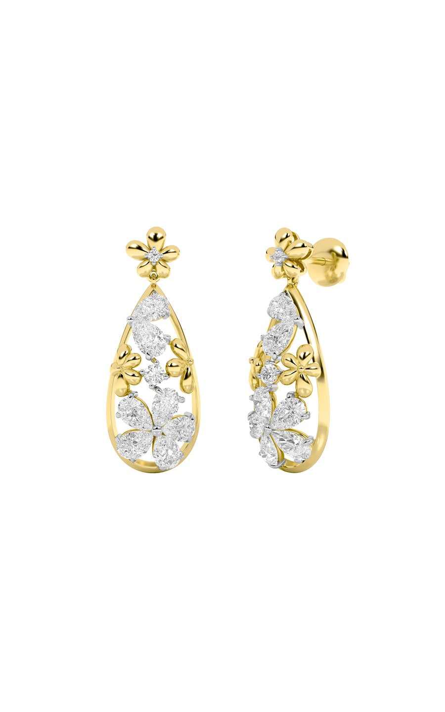 3.75Cttw Pear Shaped Lab Grown Diamond (F/VS) Fancy Flower Earrings in 14K Gold