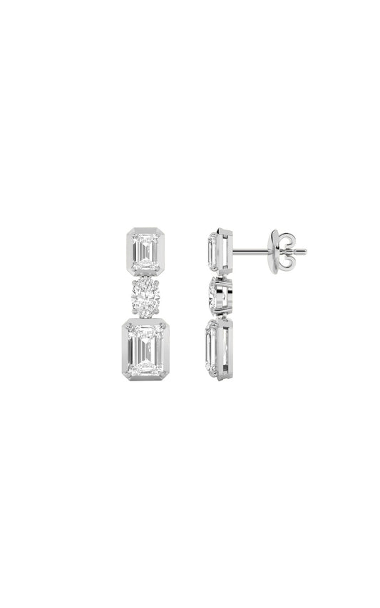 3Cttw Radiant Shaped Lab Grown Diamond (F/VS) Dangle Earrings in 14K Gold