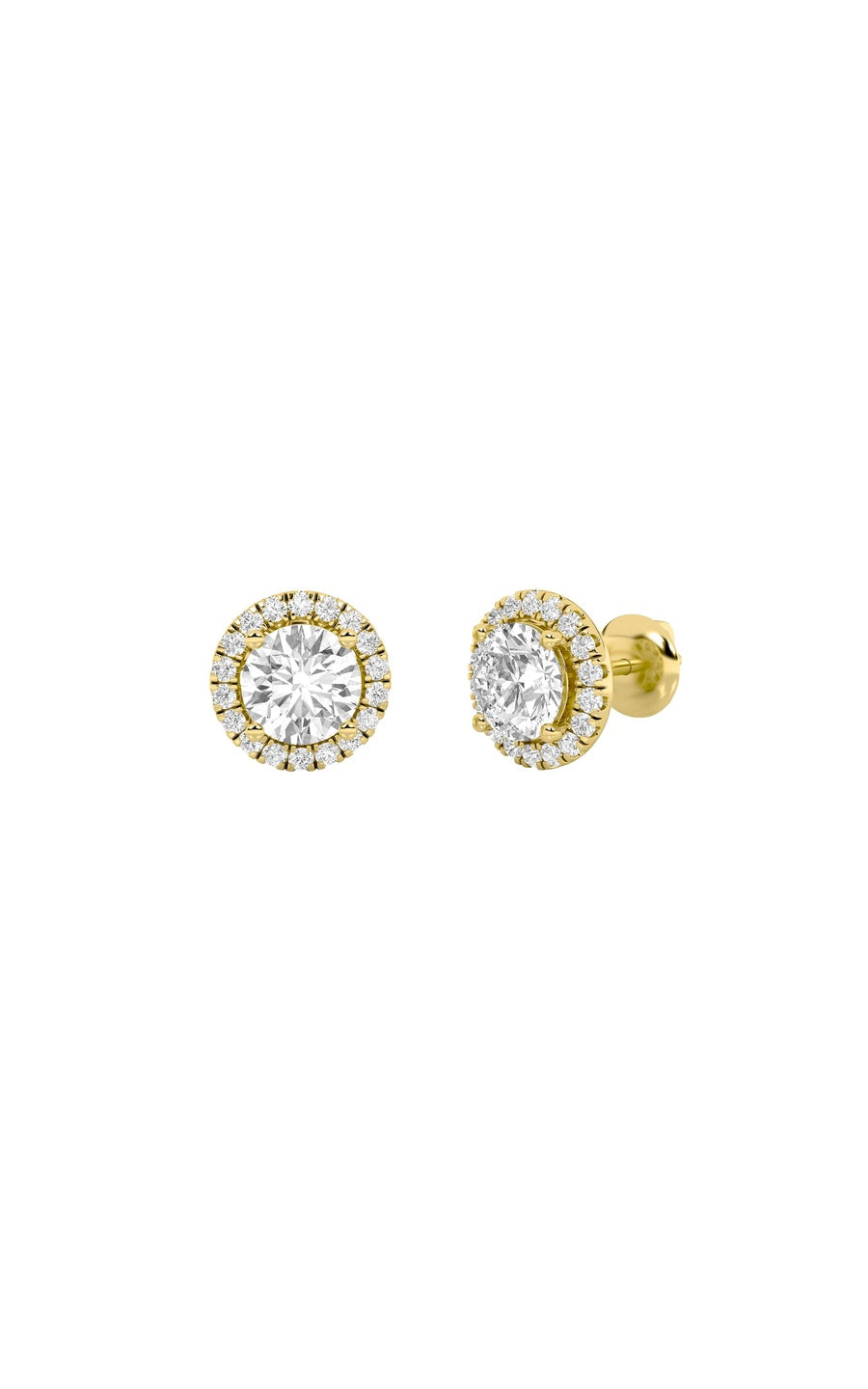 3Cttw Round Shaped Lab Grown Diamond (F/VS) Halo Stud Earrings in 14K Gold