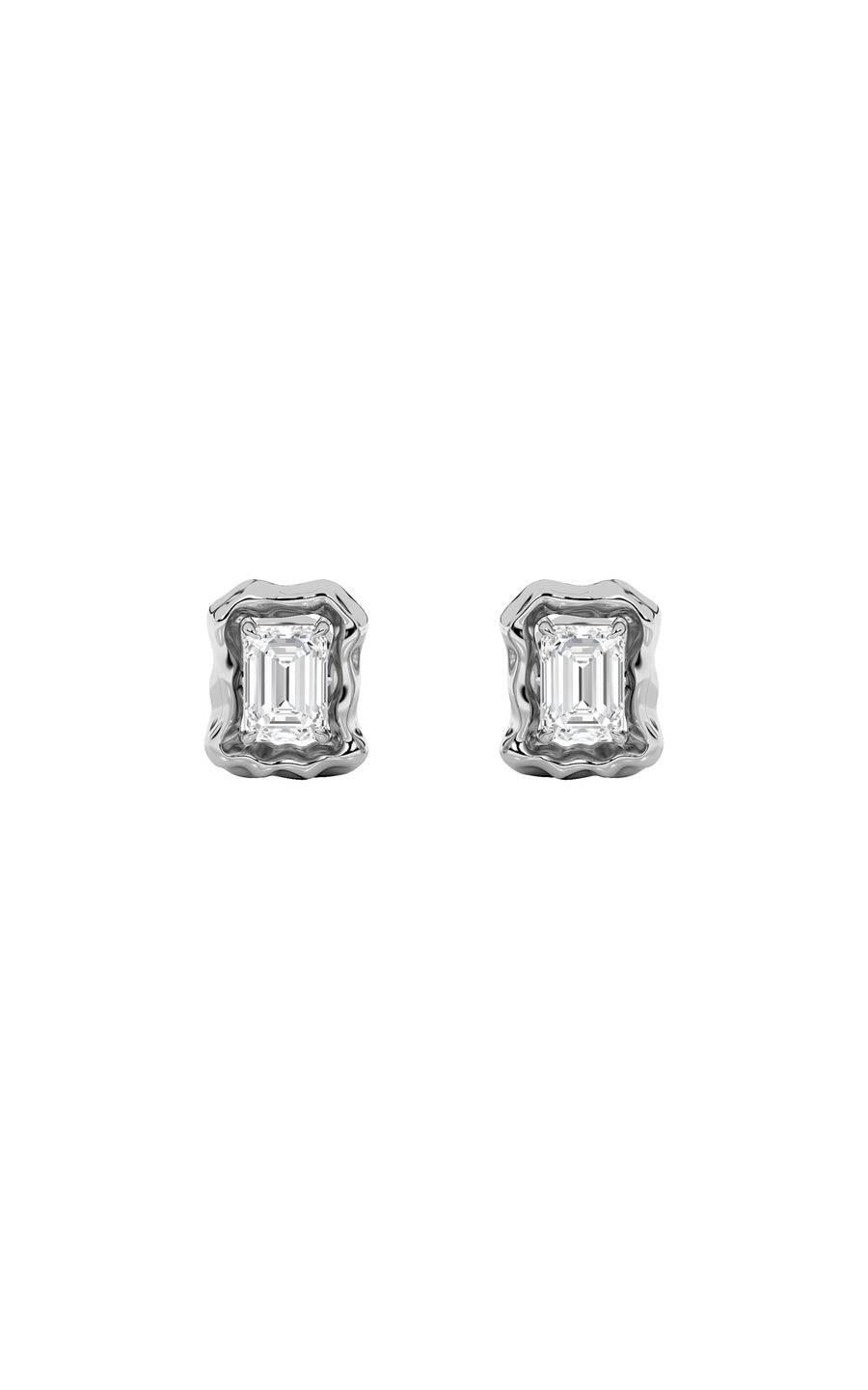 1.5Cttw Emerald Shaped Lab Grown Diamond (F/VS) Organic Design Stud Earrings in 14K Gold