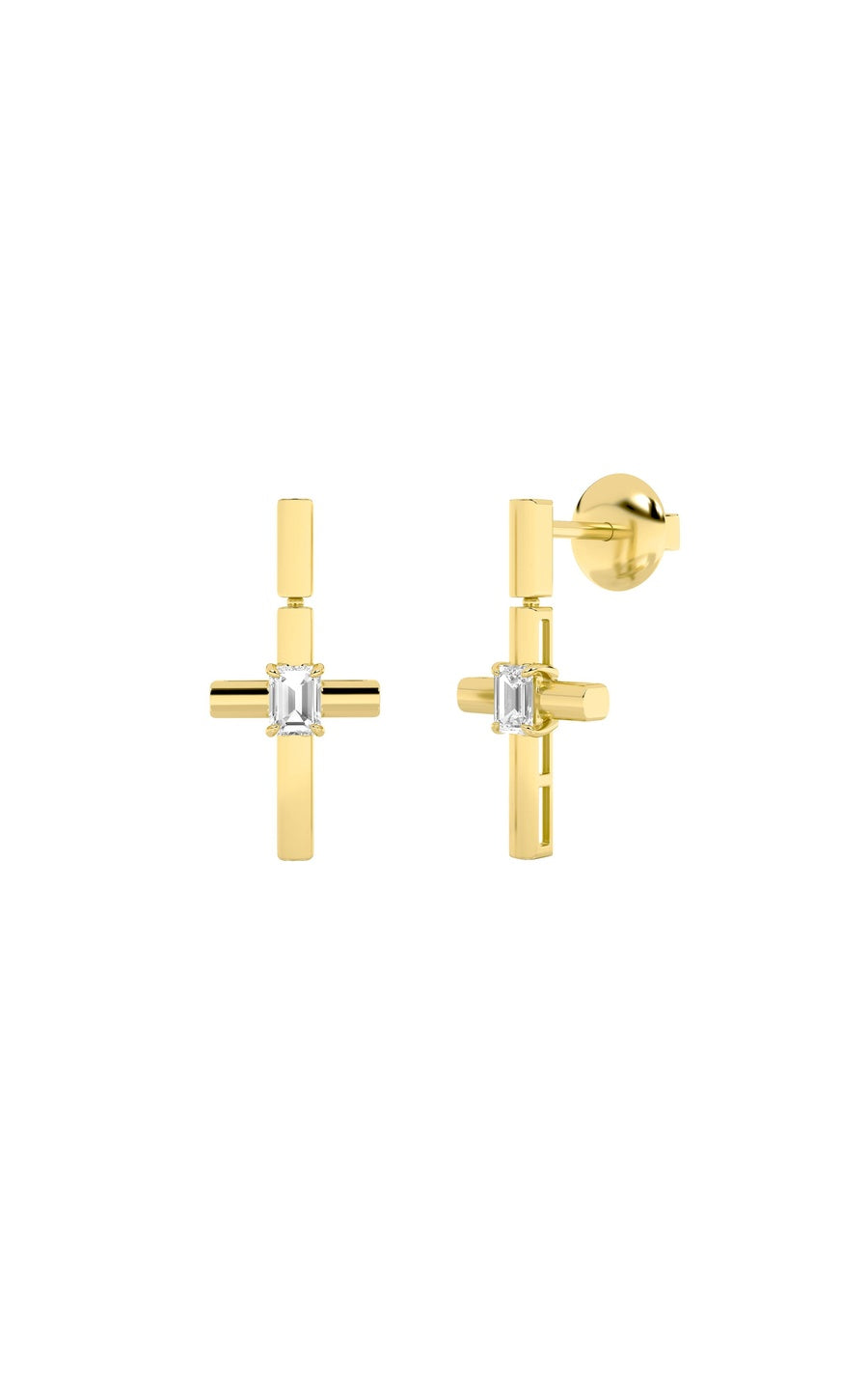 0.5Cttw Emerald Shaped Lab Grown Diamond (F/VS) Cross Earrings in 14K Gold