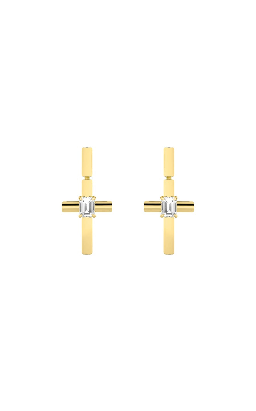 0.5Cttw Emerald Shaped Lab Grown Diamond (F/VS) Cross Earrings in 14K Gold