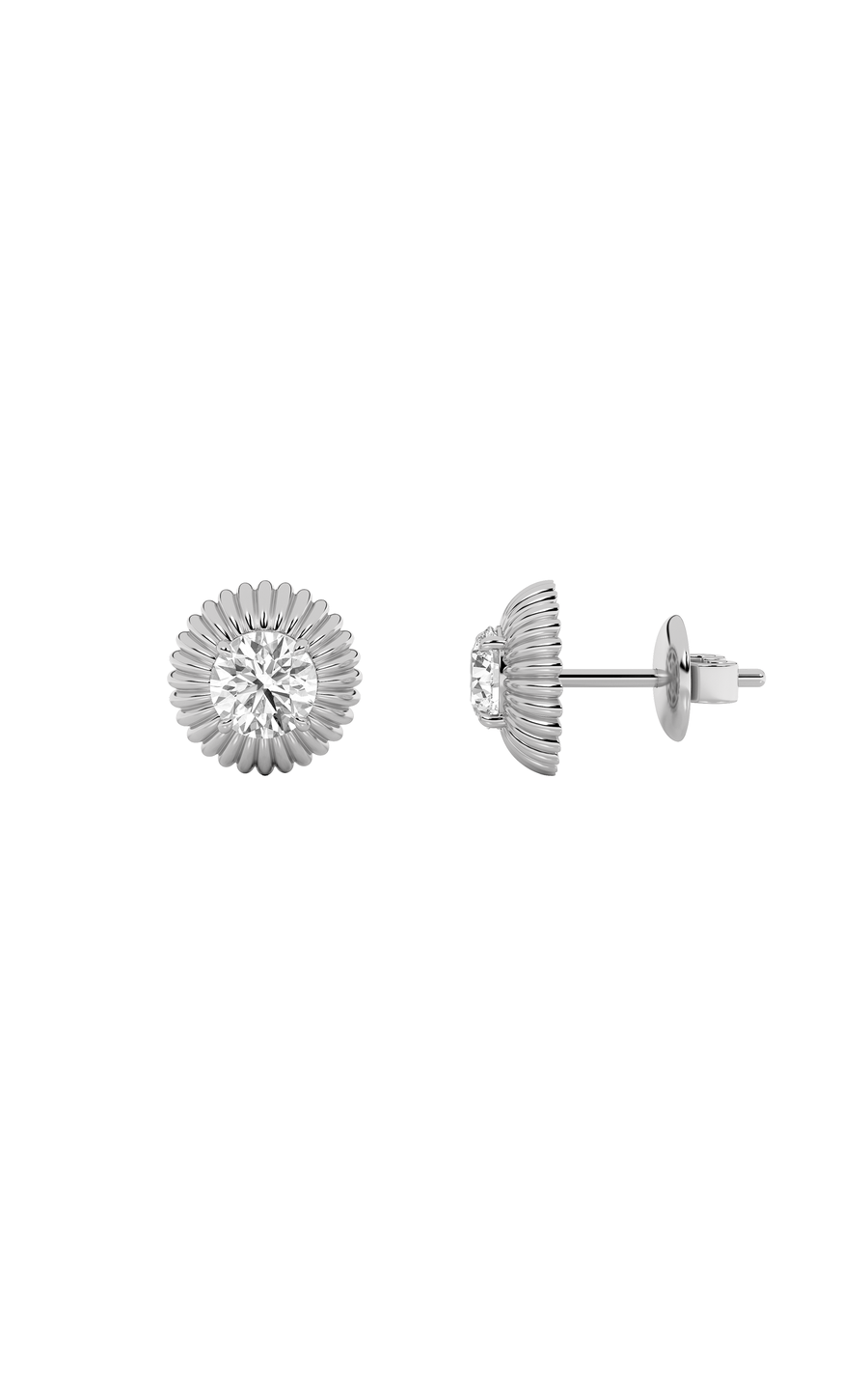 2CTW Round Shaped Lab Grown Diamond (F/VS) Vintage Inspired Stud Earrings in 14K Gold