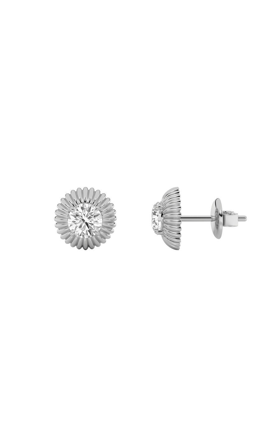 2Cttw Round Shaped Lab Grown Diamond (F/VVS) Vintage Inspired Stud Earrings in 14K Gold