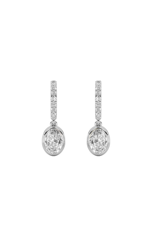 2Cttw Oval Shaped Lab Grown Diamond (F/VS) DangleEarrings in 14K Gold