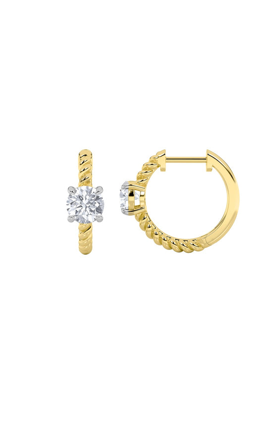 1Cttw Round Shaped Lab Grown Diamond (F/VS) Accented Hoop Earrings in 14K Gold