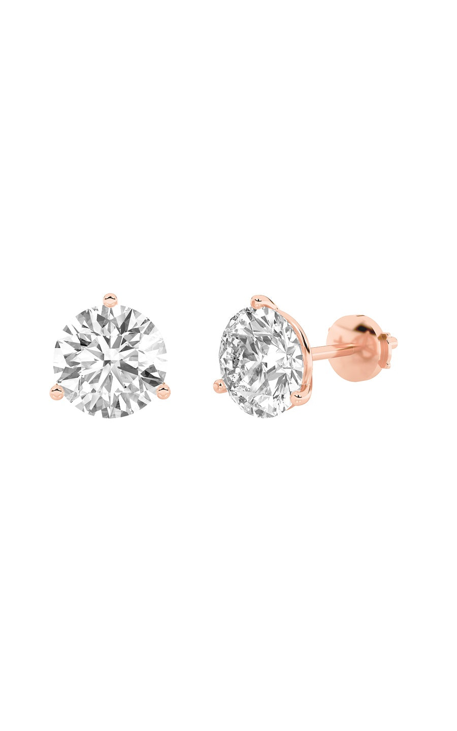 0.5Cttw Round Shaped Lab Grown Diamond (F/VS) Three Prong Martini Stud Earrings in 14K Gold