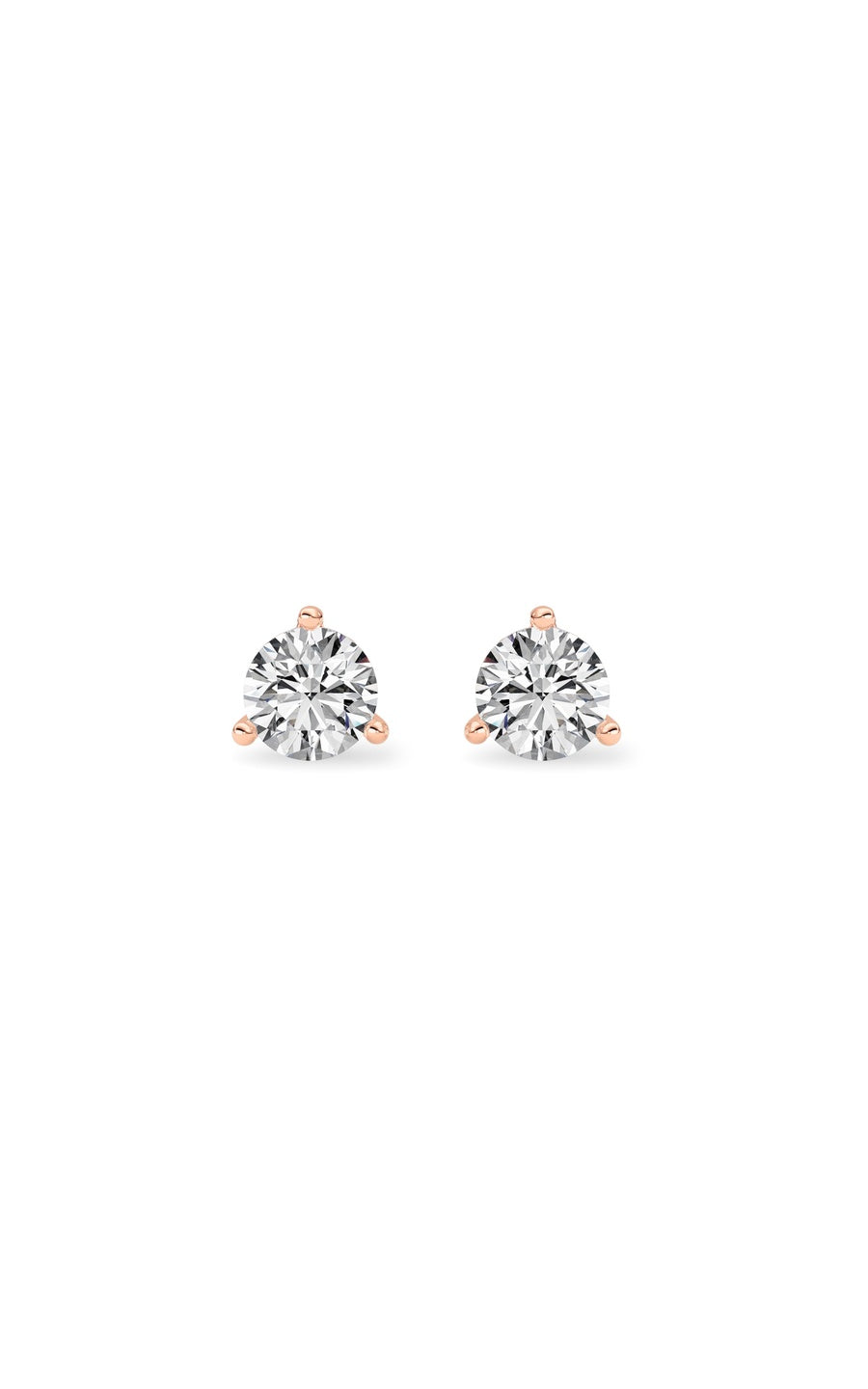 0.5Cttw Round Shaped Lab Grown Diamond (F/VS) Three Prong Martini Stud Earrings in 14K Gold