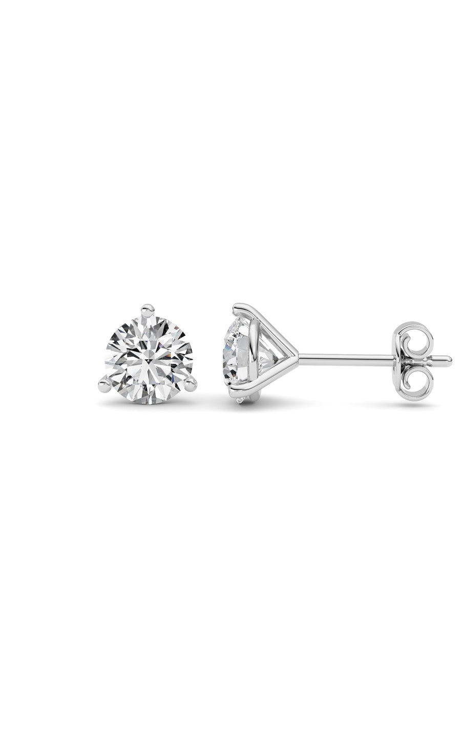 1.5Cttw Round Shaped Lab Grown Diamond (G/VS) Three Prong Martini Stud Earrings in 14K White Gold