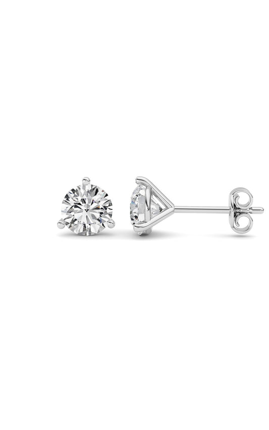 1.5Cttw Round Shaped Lab Grown Diamond (G/VS) Three Prong Martini Stud Earrings in 14K White Gold