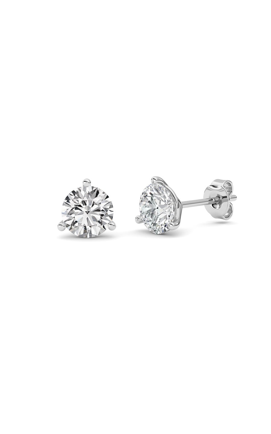 1.5CTW Round Shaped Lab Grown Diamond (G/VS) Three Prong Martini Stud Earrings in 14K White Gold