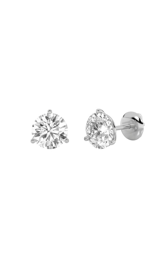 2.5Cttw Round Shaped Lab Grown Diamond (G/VS) Three Prong Martini Stud Earrings in 14K White Gold
