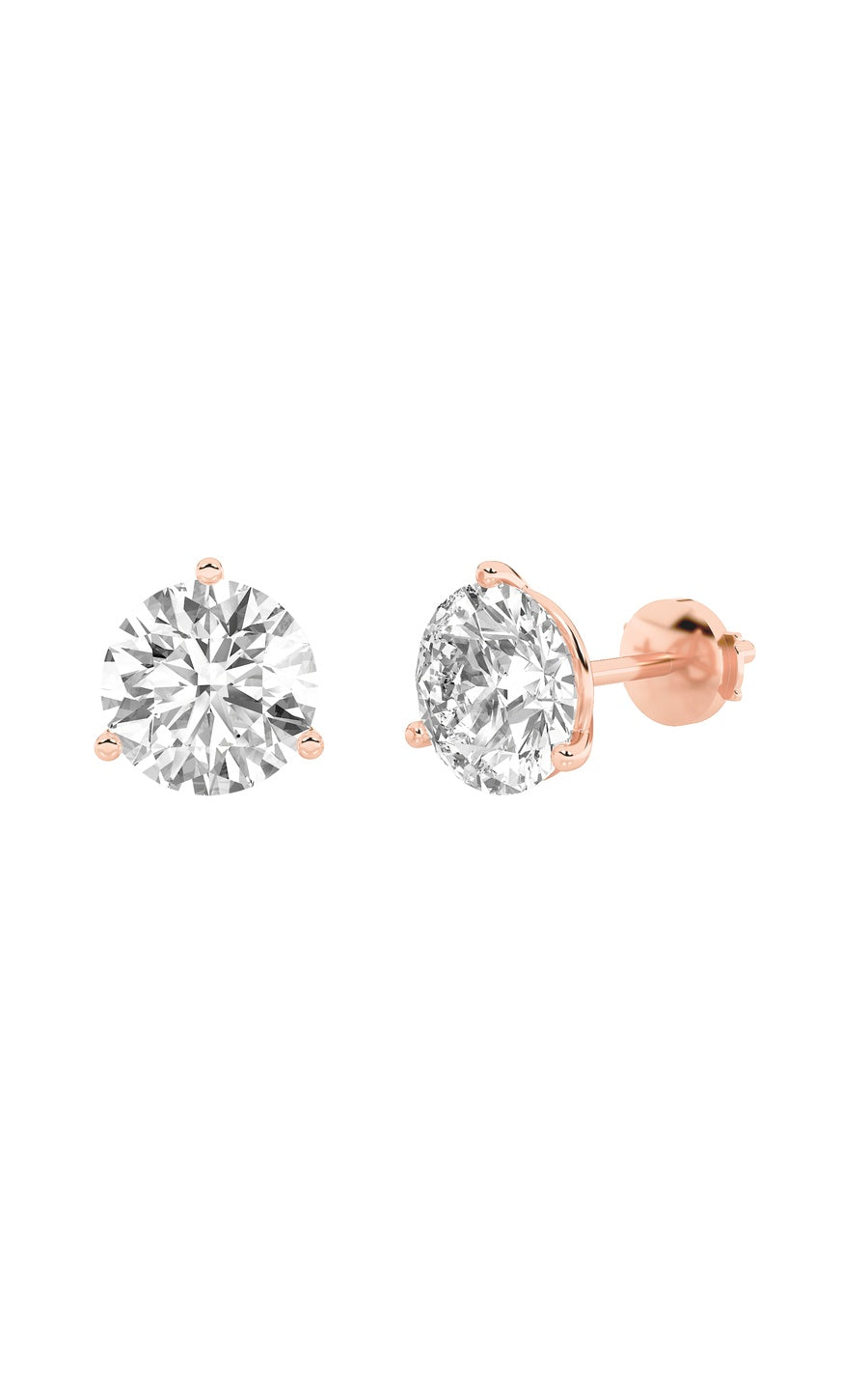 2.5Cttw Round Shaped Lab Grown Diamond (G/VS) Three Prong Martini Stud Earrings in 14K White Gold