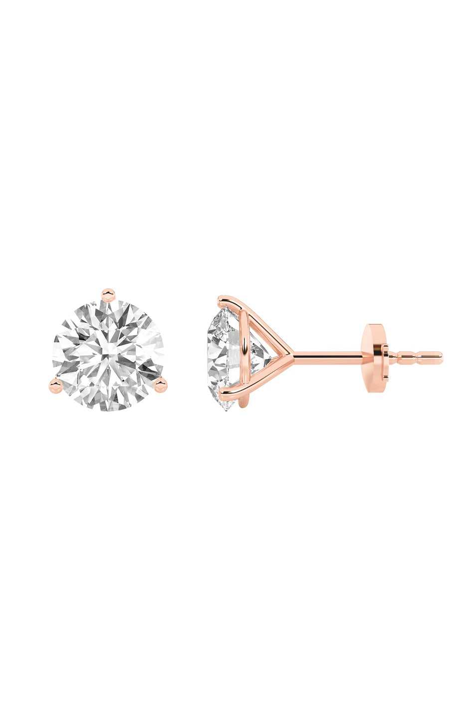 5Cttw Round Shaped Lab Grown Diamond (G/VS) ThreeProng Martini Stud Earrings in 14K White Gold