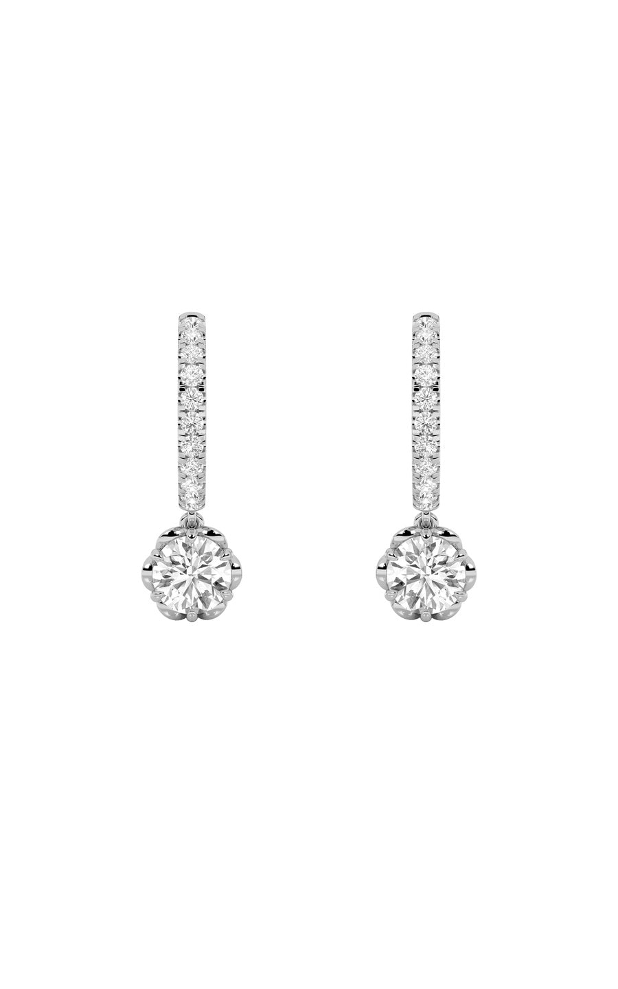 2.5Cttw Round Shaped Lab Grown Diamond (F/VS) Dangle Hoop Earrings in 14K Gold