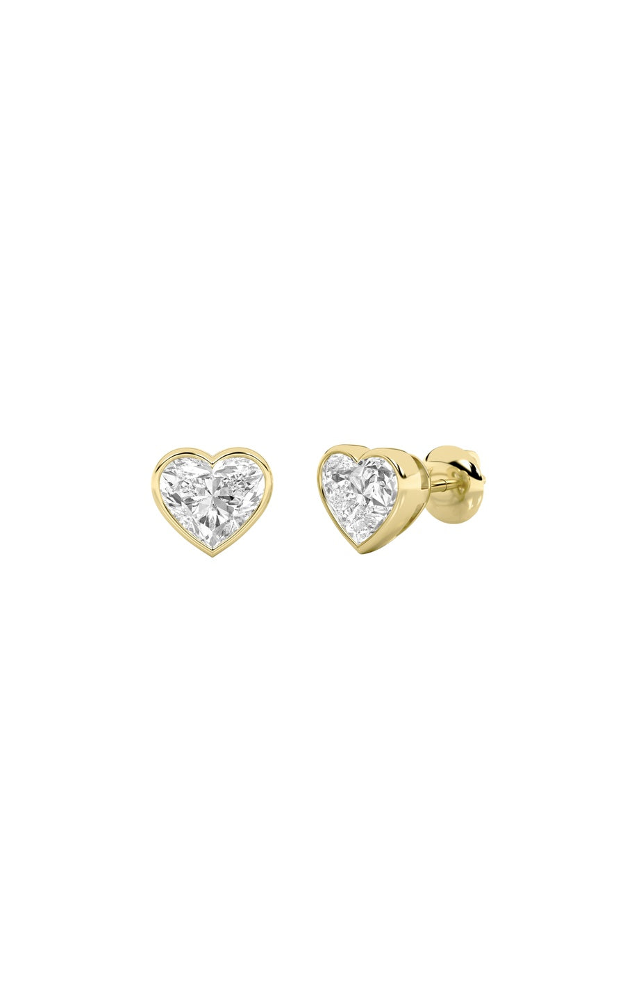 1Cttw Heart Shaped Lab Grown Diamond (G/VS) BezelSet Stud Earrings in 14K Gold