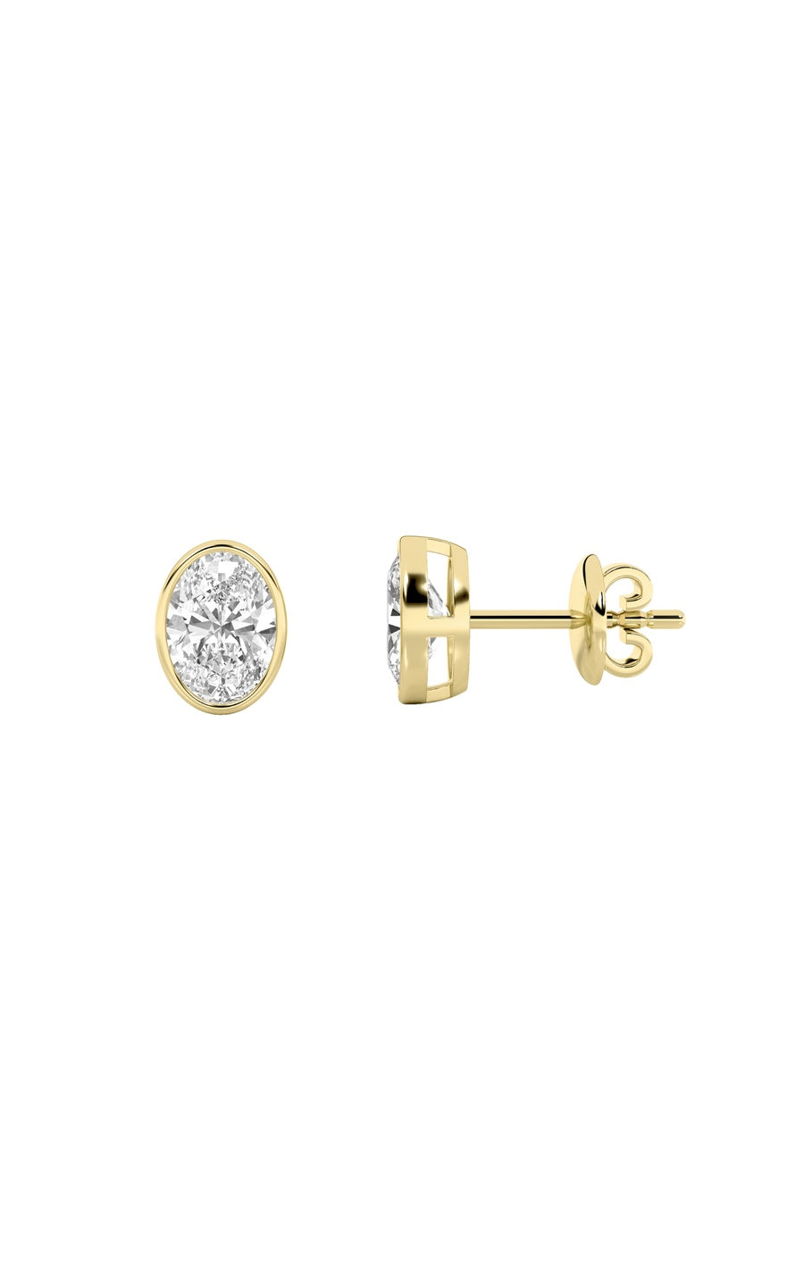 1CTW Oval Shaped Lab Grown Diamond (F/VS) Bezel Set Stud Earrings in 14K Gold