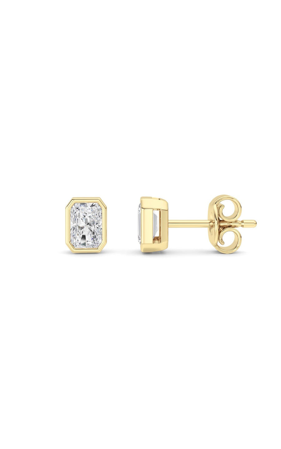 1Cttw Radiant Shaped Lab Grown Diamond (G/VS) Bezel Set Solitaire Earrings in 14K Gold