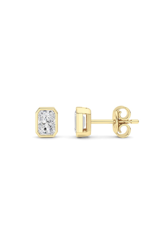 1Cttw Radiant Shaped Lab Grown Diamond (G/VS) Bezel Set Solitaire Earrings in 14K Gold