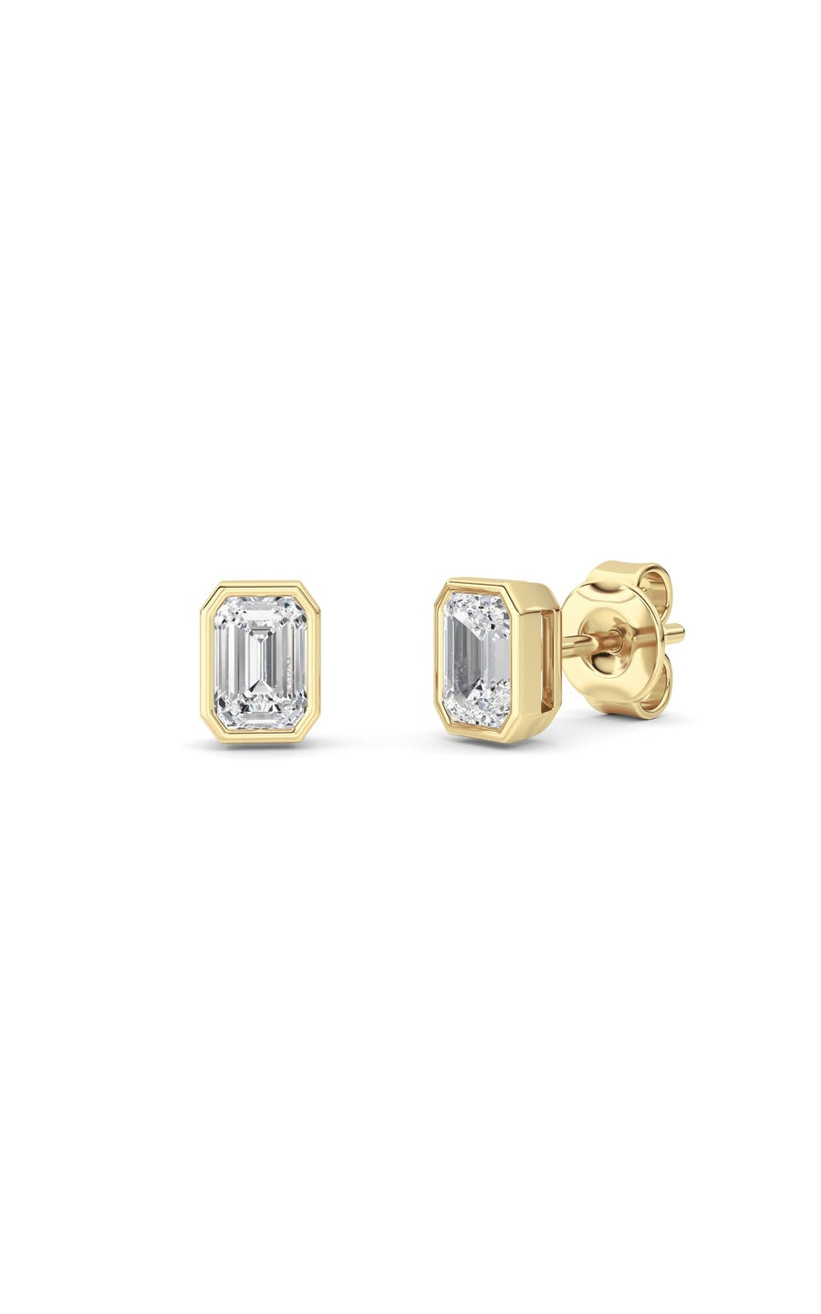 1Cttw Radiant Shaped Lab Grown Diamond (G/VS) Bezel Set Solitaire Earrings in 14K Gold