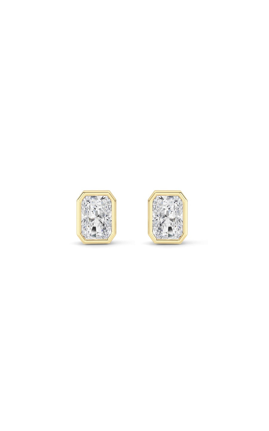 1Cttw Radiant Shaped Lab Grown Diamond (G/VS) Bezel Set Solitaire Earrings in 14K Gold