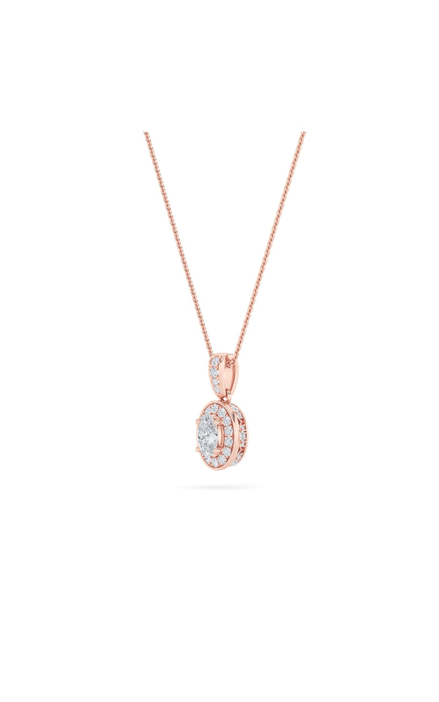 0.75Cttw Oval Shaped Lab Grown Diamond (F/VS) HaloPendant in 14K Gold