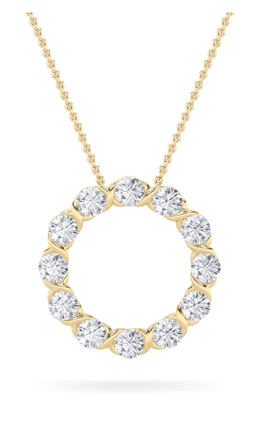 2Cttw Round Shaped Lab Grown Diamond (F/VS) CirclePendant in 14K Gold