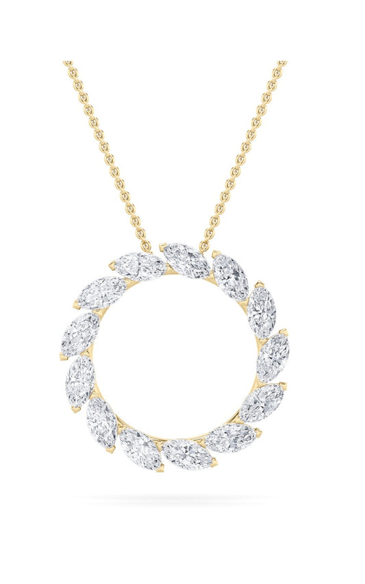 2Cttw Marquise Shaped Lab Grown Diamond (F/VS) Circle Necklace in 14K Gold