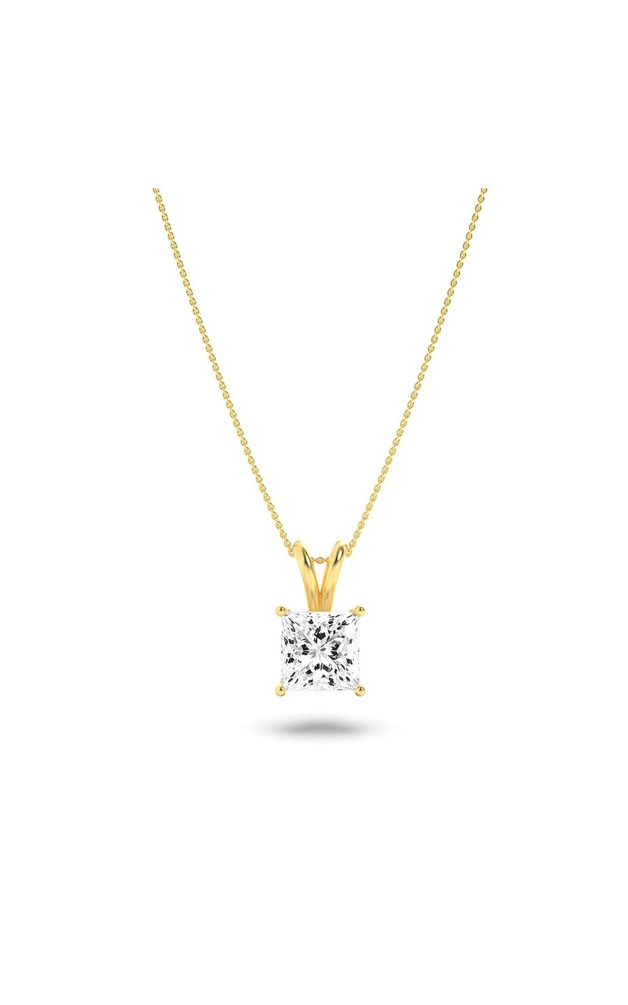 2Cttw Princess Shaped Lab Grown Diamond (F/VS) Split Bale Solitaire Pendant in 14K Gold