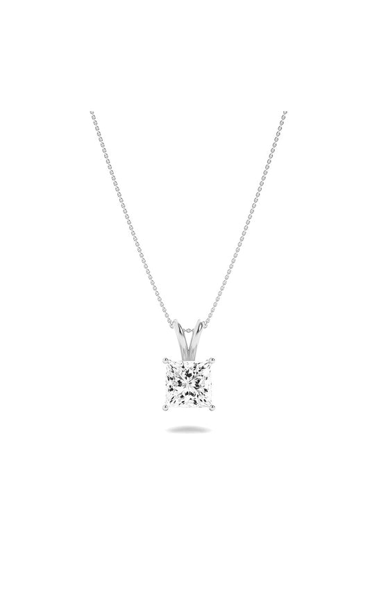3Cttw Princess Shaped Lab Grown Diamond (F/VS) Split Bale Solitaire Pendant in 14K Gold