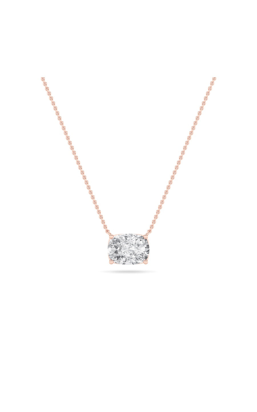 1Cttw Elongated Cushion Shaped Lab Grown Diamond (F/VS) East West Solitaire Necklace in 14K Gold