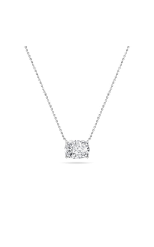 2Cttw Elongated Cushion Shaped Lab Grown Diamond (F/VS) East West Solitaire Necklace in 14K Gold
