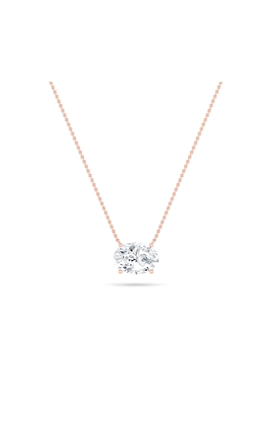 3Cttw Oval Shaped Lab Grown Diamond (F/VS) East West Solitaire Necklace in 14K Gold