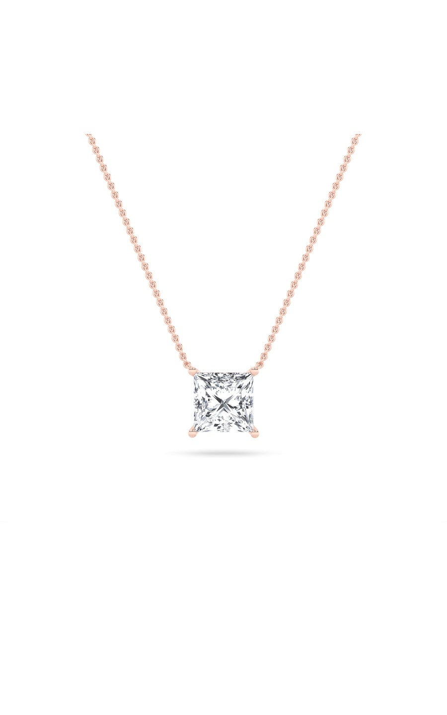 1Cttw Princess Shaped Lab Grown Diamond (F/VS) Solitaire Necklace in 14K Gold