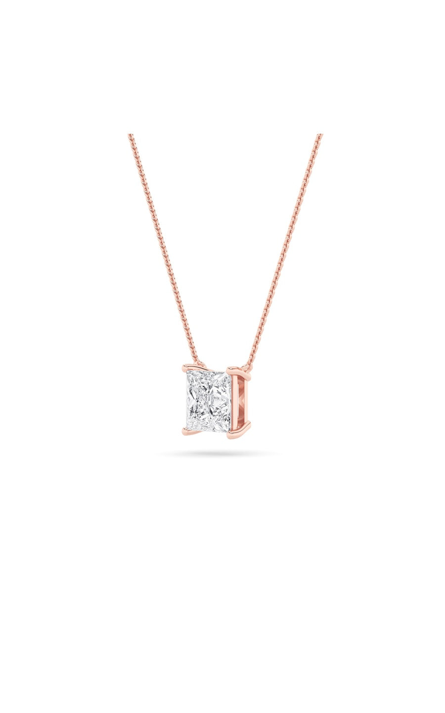 1CTW Princess Shaped Lab Grown Diamond (F/VS) Solitaire Necklace in 14K Gold