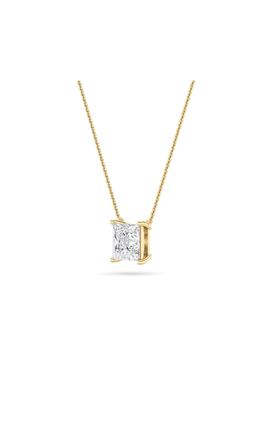 2Cttw Princess Shaped Lab Grown Diamond (F/VS) Solitaire Necklace in 14K Gold