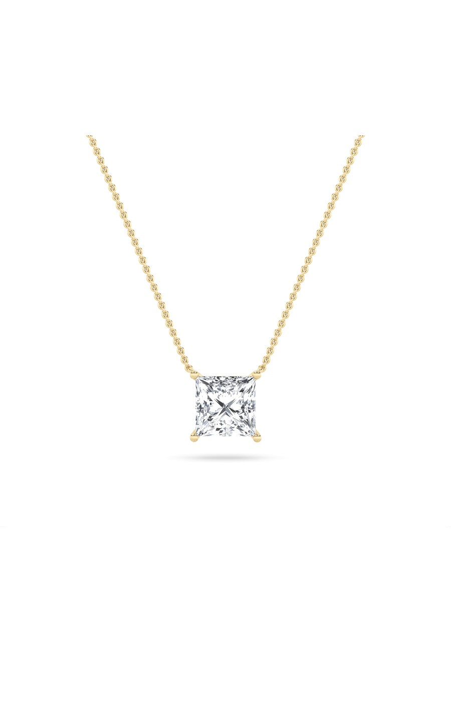 3Cttw Princess Shaped Lab Grown Diamond (F/VS) Solitaire Necklace in 14K Gold