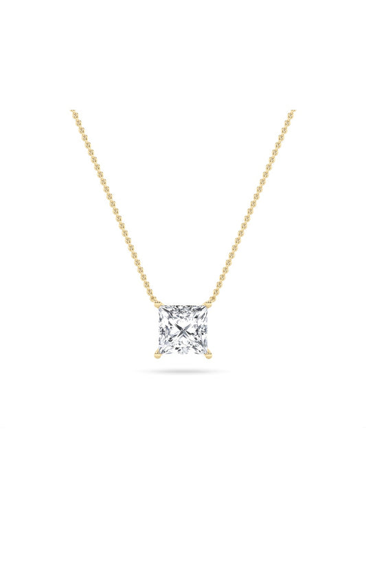 3Cttw Princess Shaped Lab Grown Diamond (F/VS) Solitaire Necklace in 14K Gold