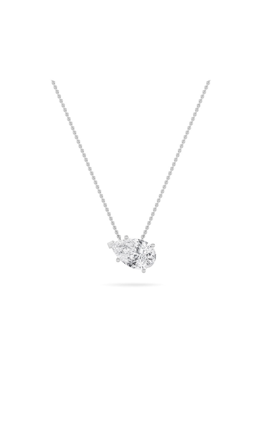 2Cttw Pear Shaped Lab Grown Diamond (F/VS) East West Solitaire Necklace in 14K Gold