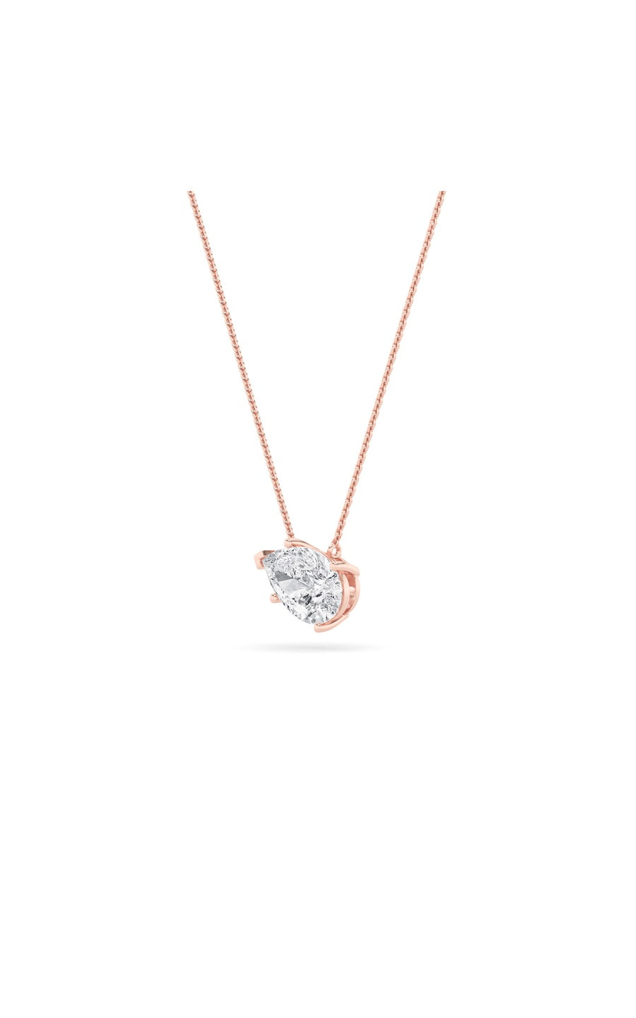2CTW Pear Shaped Lab Grown Diamond (F/VS) East West Solitaire Necklace in 14K Gold