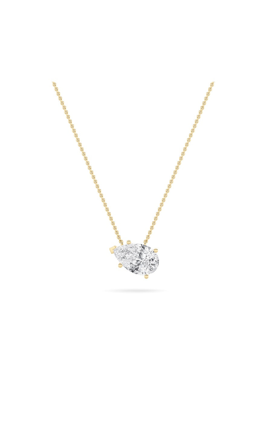3Cttw Pear Shaped Lab Grown Diamond (F/VS) East West Solitaire Necklace in 14K Gold
