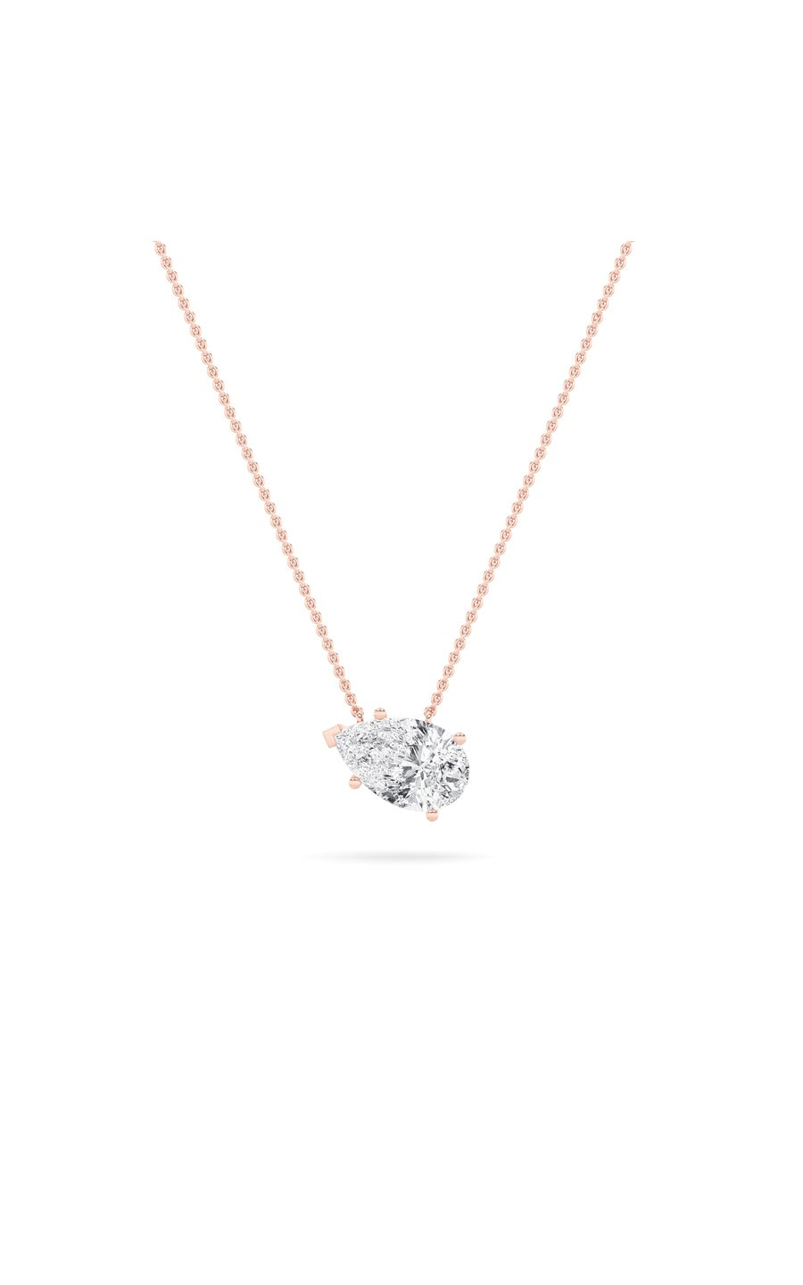 3Cttw Pear Shaped Lab Grown Diamond (F/VS) East West Solitaire Necklace in 14K Gold