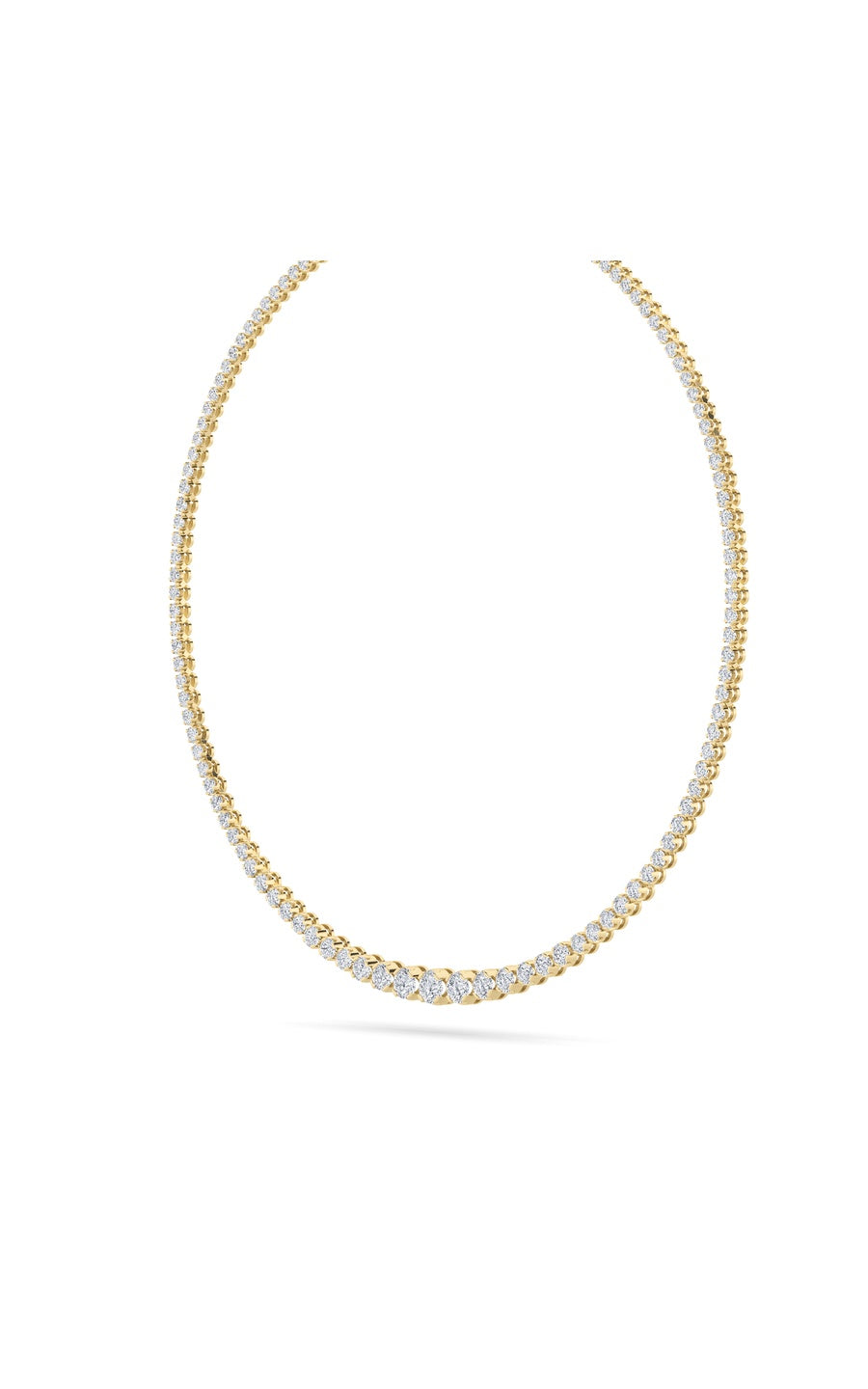 10Cttw Round Shaped Lab Grown Diamond (F/VS) Graduating Full Riviera Necklace in 14K Gold